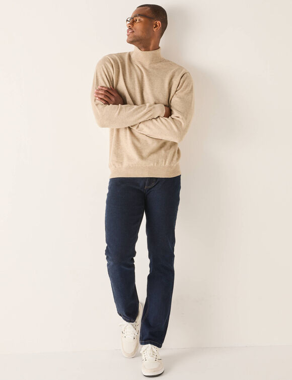 Pull col roul&eacute; en laine m&eacute;lang&eacute;e (taupe clair)