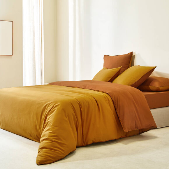 Linge de lit uni bicolore coton (châtaigne / miel)