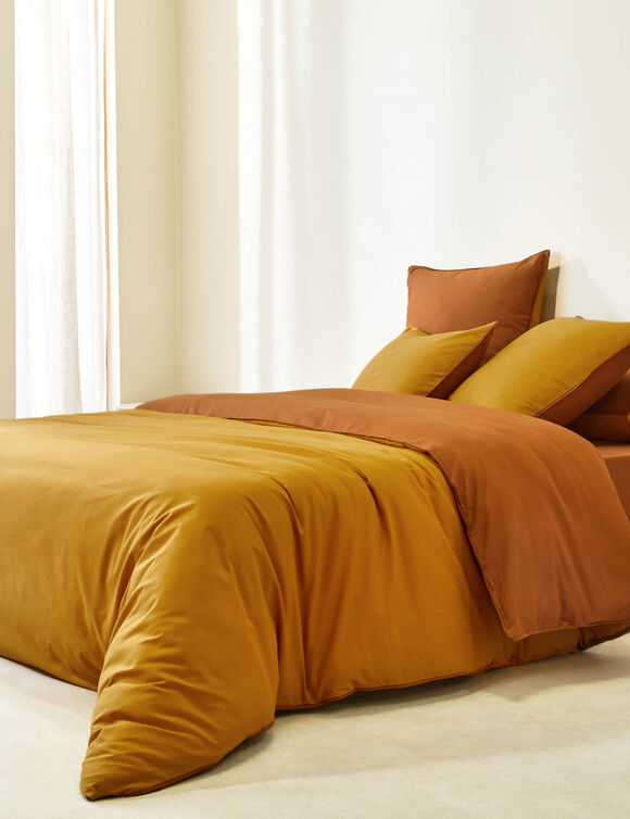 Linge de lit uni bicolore coton (châtaigne / miel)