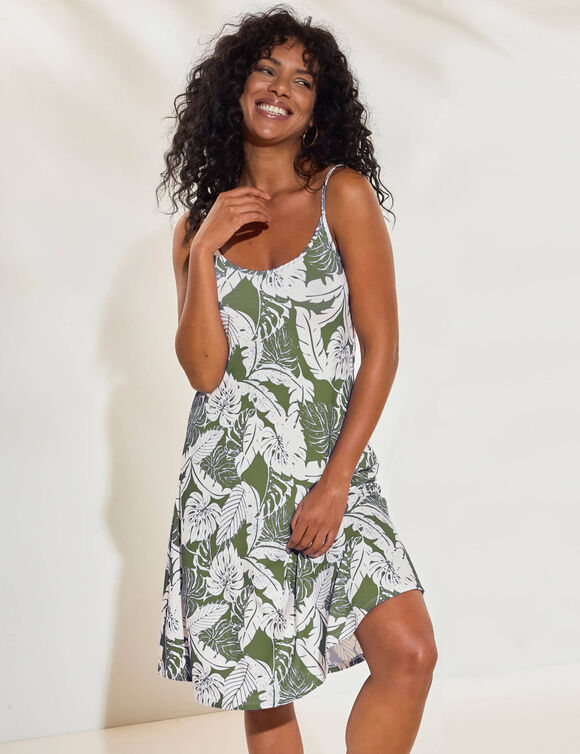 Robe en maille, imprimé tropical (vert / écru)