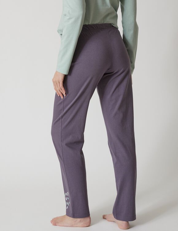 Pantalon pyjama coton Beautiful uni imprimé placé (gris anthracite)