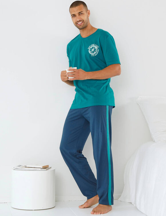T-shirt pyjama motif poitrine manches courtes  (turquoise)