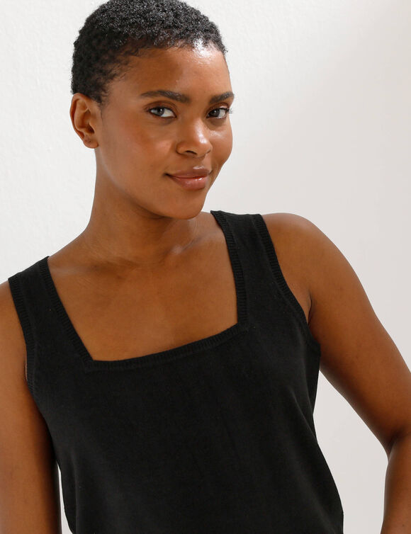 D&eacute;bardeur col carr&eacute; en maille, toucher doux (noir)