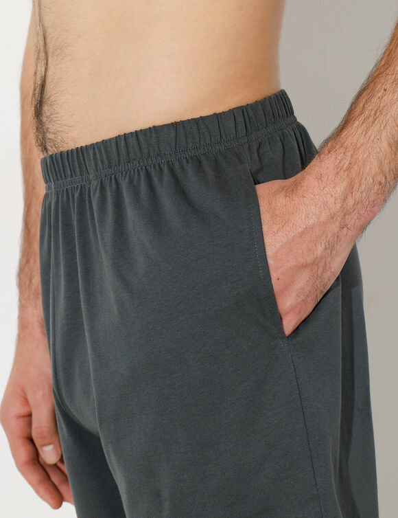 Gestreepte pyjamashort met tunische kraag (antraciet / eendenblauw)