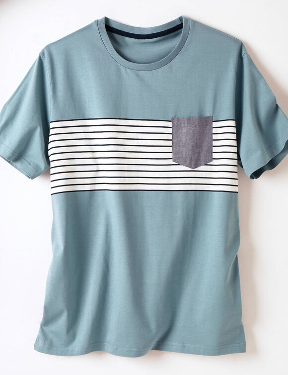 T-shirt rayé manches courtes (bleu lagon)
