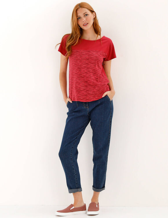 T-shirt imprim&eacute; col rond (framboise)