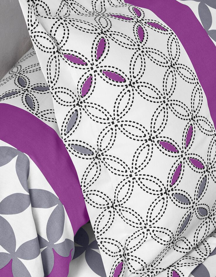 Linge de lit Marlow en coton motifs géométriques (gris / violet)