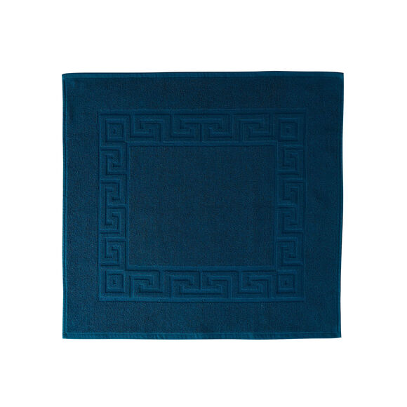 Tapis de bain éponge liteau motif frise grecque (bleu paon)