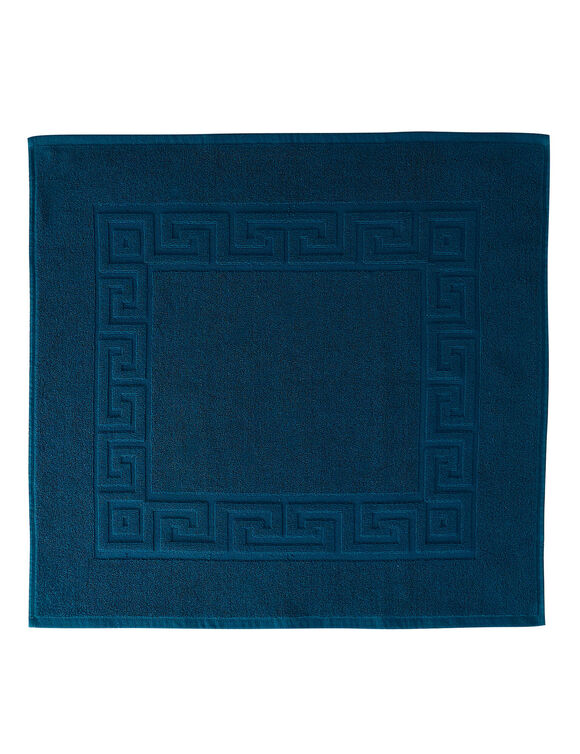 Tapis de bain éponge liteau motif frise grecque (bleu paon)