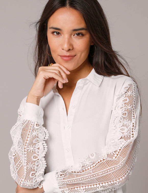 Chemisier boutonné dentelle uni (blanc cassé)