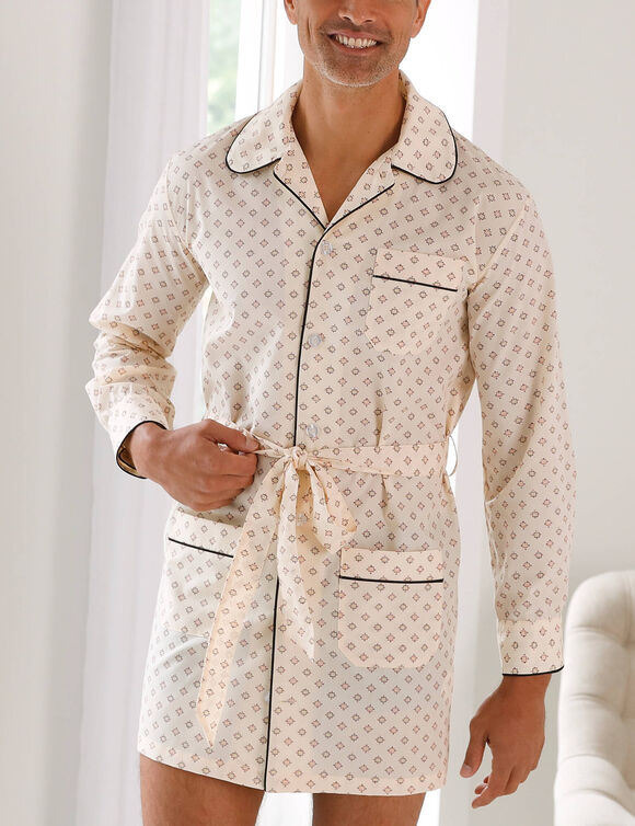 Bedrukt pyjamajasje - popeline van polykatoen (beige)