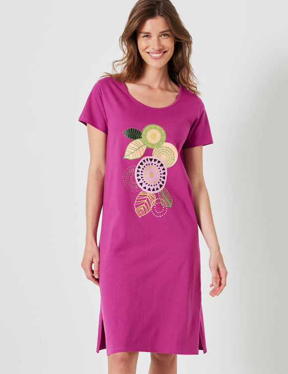 Chemise de nuit courte manches courtes motif "rosaces" (violine)