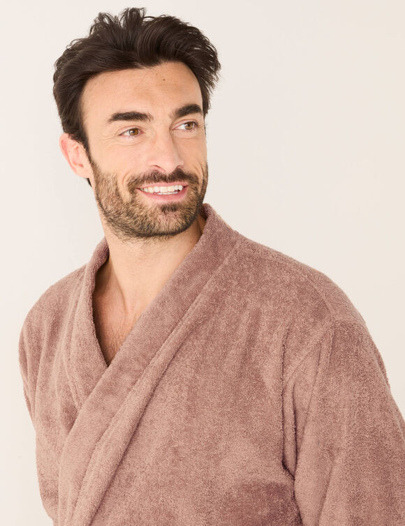 Peignoir mixte adulte col kimono &eacute;ponge bouclette  (ch&acirc;taigne)