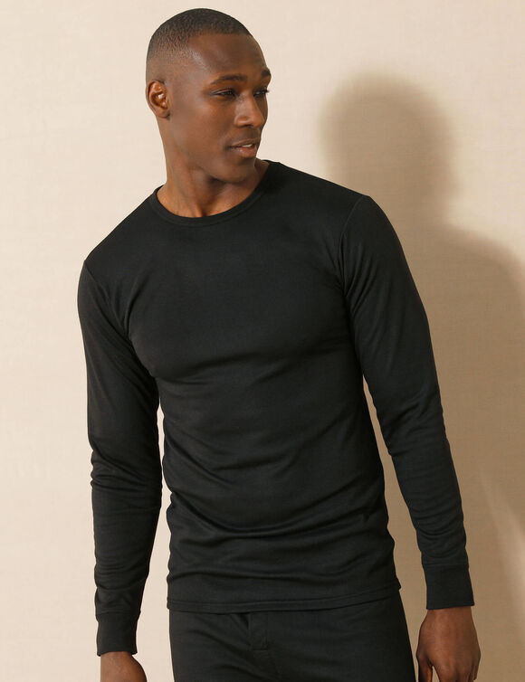 Ondershirt voor heren, met ronde hals en lange mouwen, intense warmte - set van 2 (zwart)