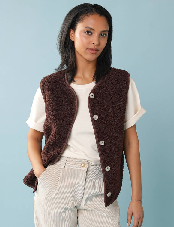 Veste sans manches maille bouclette, Sp&eacute;cial Petites (chocolat)