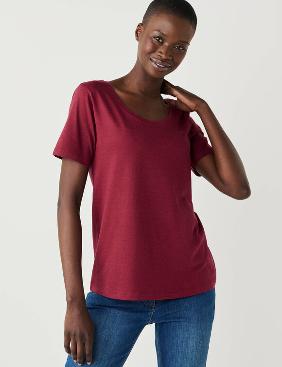 T-shirt met ronde hals en korte mouwen (bordeaux)