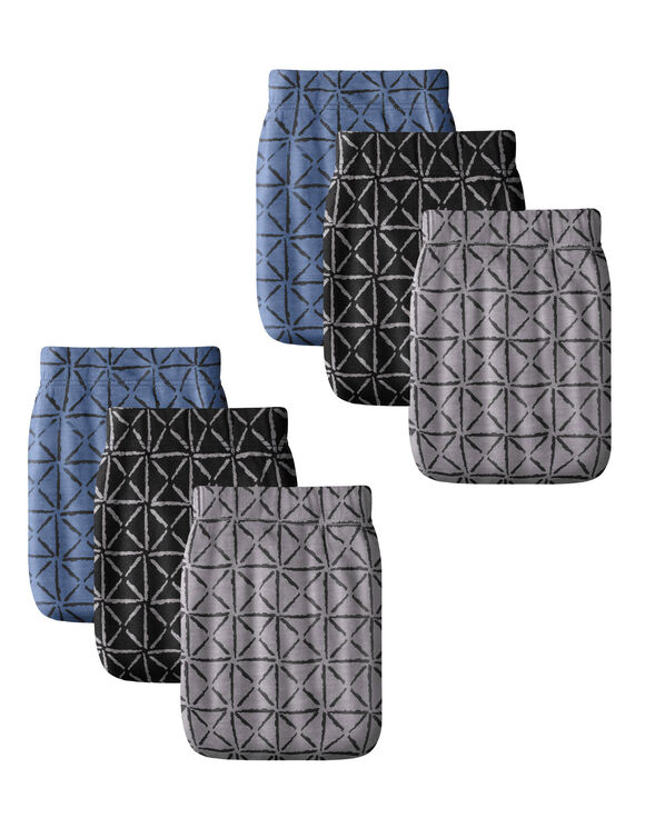 Slip ferm&eacute; taille haute motifs g&eacute;om&eacute;triques - lot de 6 (noir + gris + bleu)