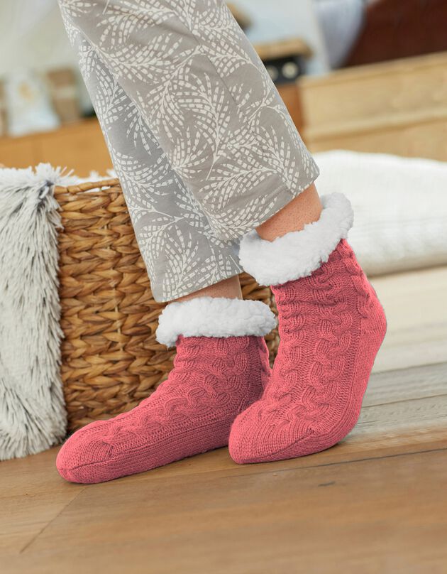 Chaussons-chaussettes torsadés antidérapants (rose)