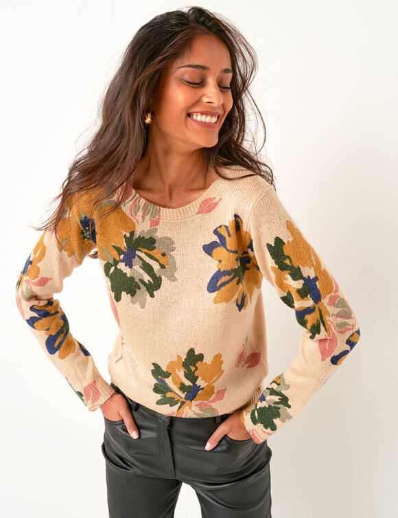 Pull imprim&eacute; fleurs (beige / bronze)