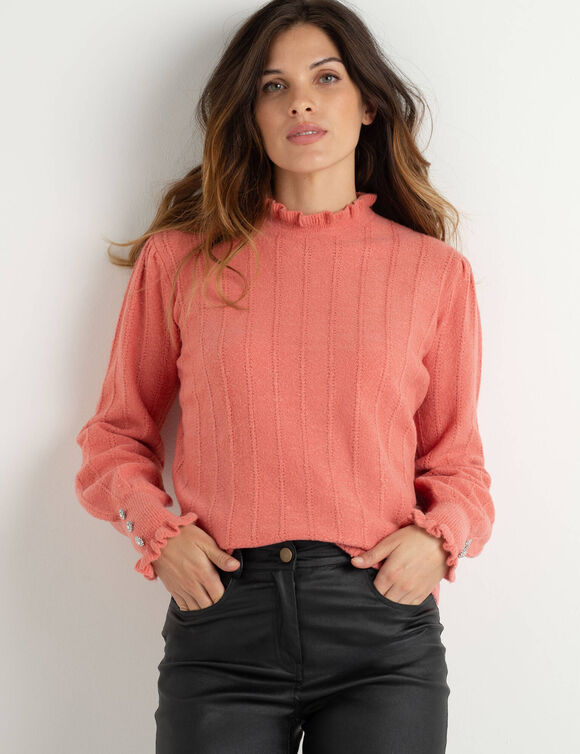 Pull frisottis maille effet rayée (corail)
