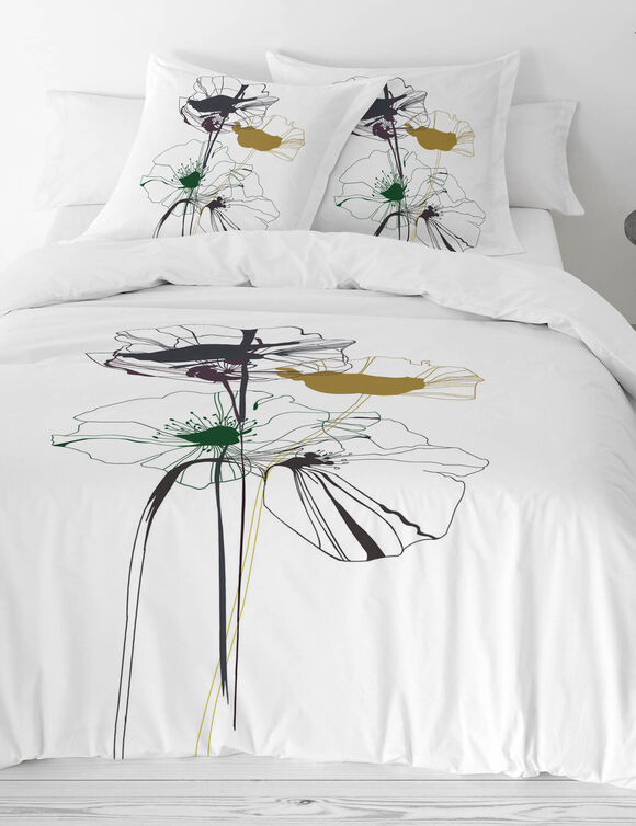 Linge de lit Coquelicot en coton imprimé (blanc)