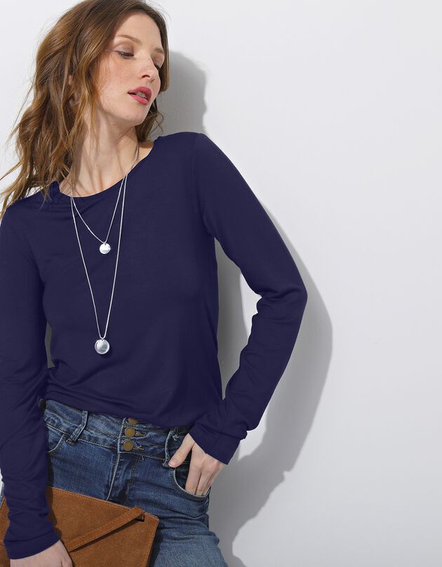 Tee-shirt uni col rond viscose stretch (marine)