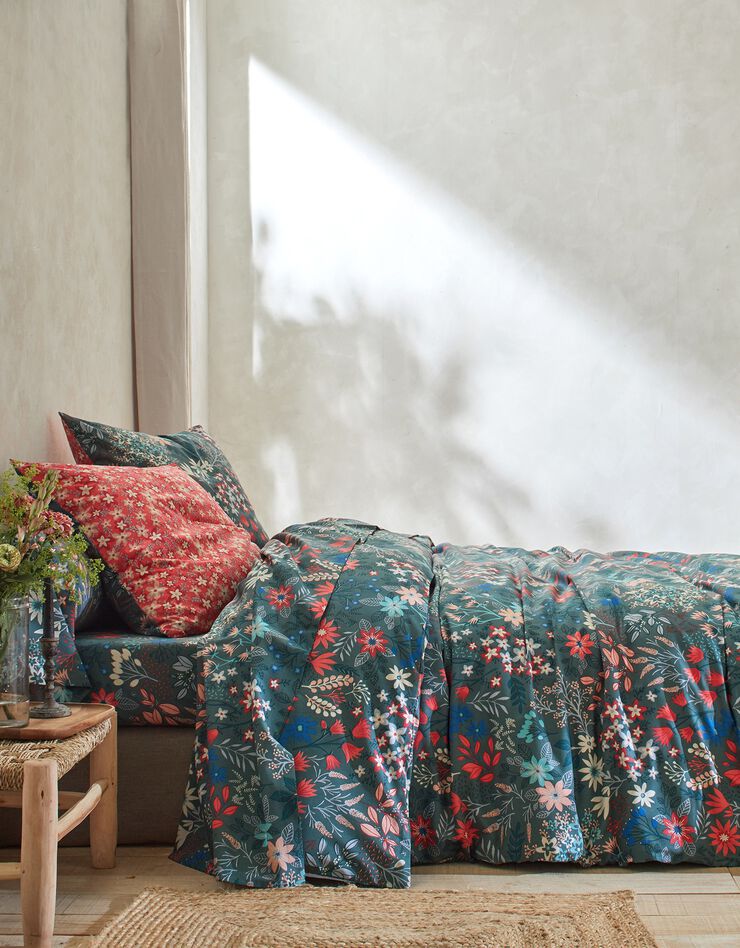 Bedlinnen Flore in katoen met bloemenprint (eucalyptus)