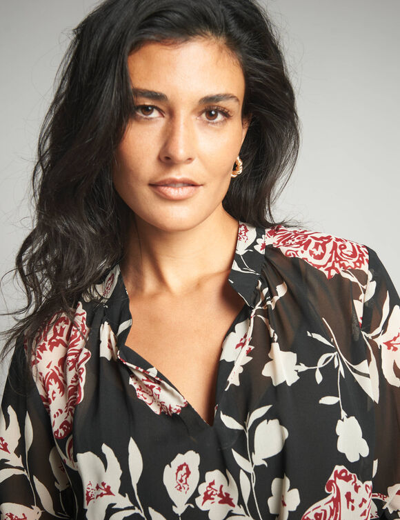 Tunique ample, en voile imprimé (noir / beige)
