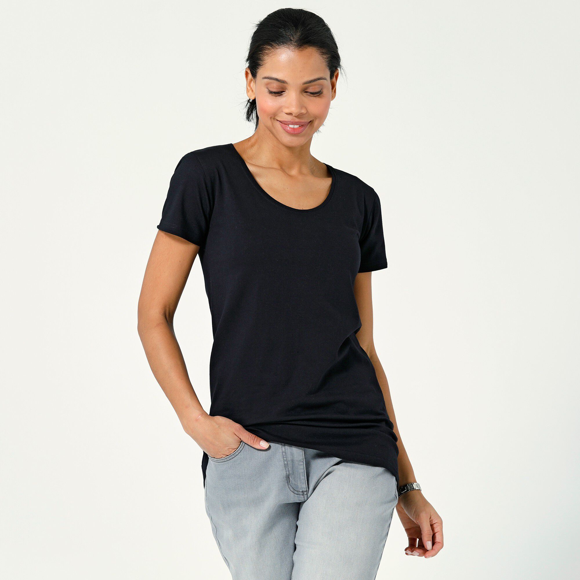 Effen T shirt met korte mouwen in biokatoen zwart Blancheporte