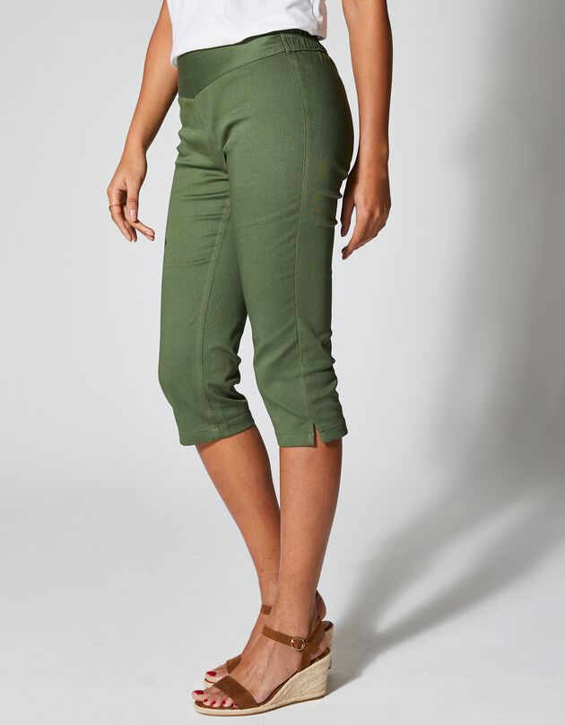 Kuitbroek in stretchstof - 'platte buik'-effect (kaki)