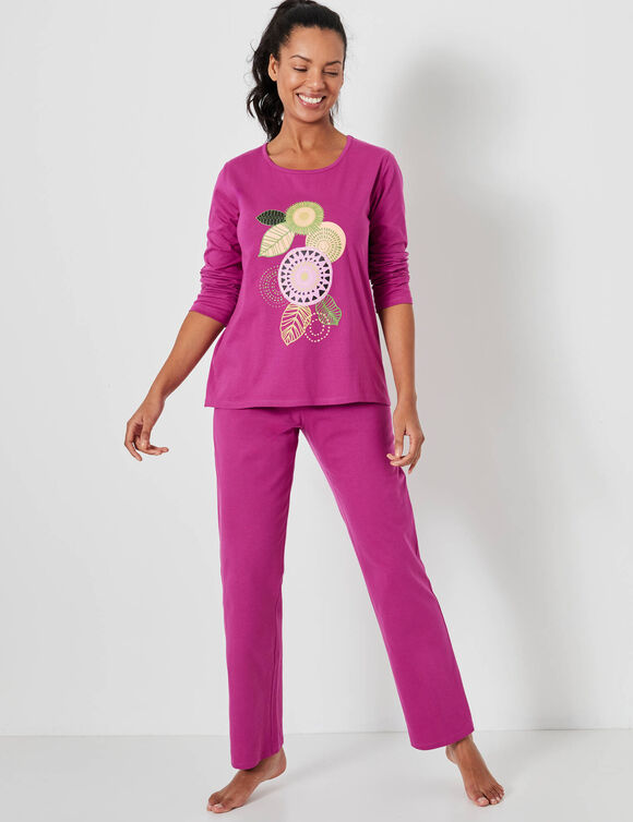 Pyjama manches longues motif "rosaces" (violine)