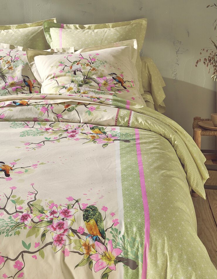 Linge de lit Birdy en coton imprimé oiseaux, vert Linge de lit Birdy en coton imprimé oiseaux, vert, hi-res image number 1