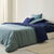 Linge de lit uni bicolore coton (marine / céladon)