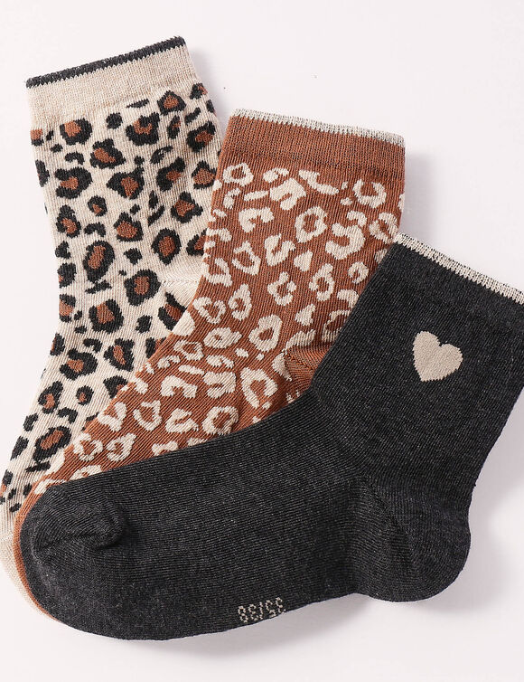 Chaussettes fantaisie motif léopard - lot de 3 (grijs + karamel + beige)
