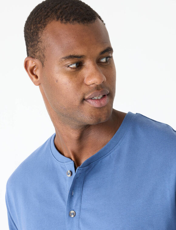 T-shirt Henley confort manches courtes - coton biologique(**) (bleu jean)