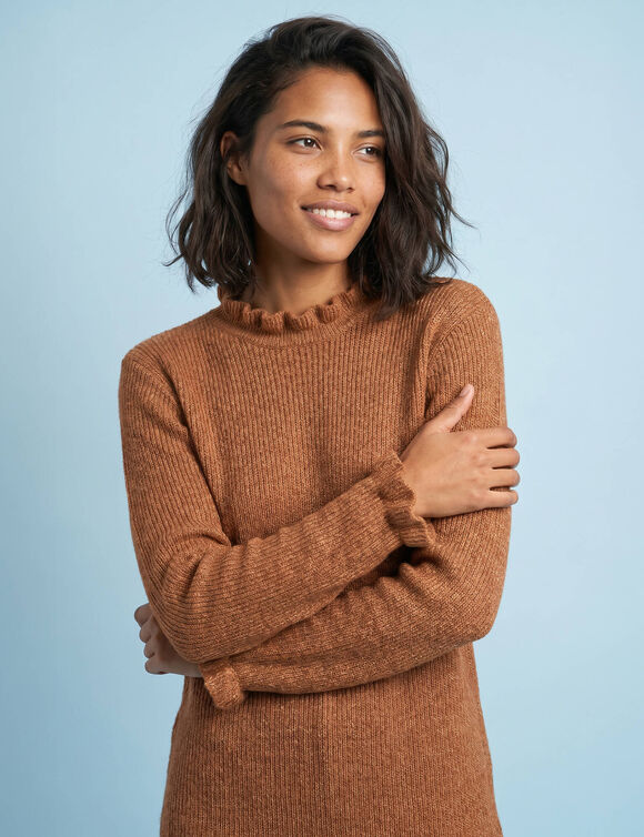 Robe pull avec laine d&eacute;tails volant&eacute;s, Sp&eacute;cial Petites (noisette)