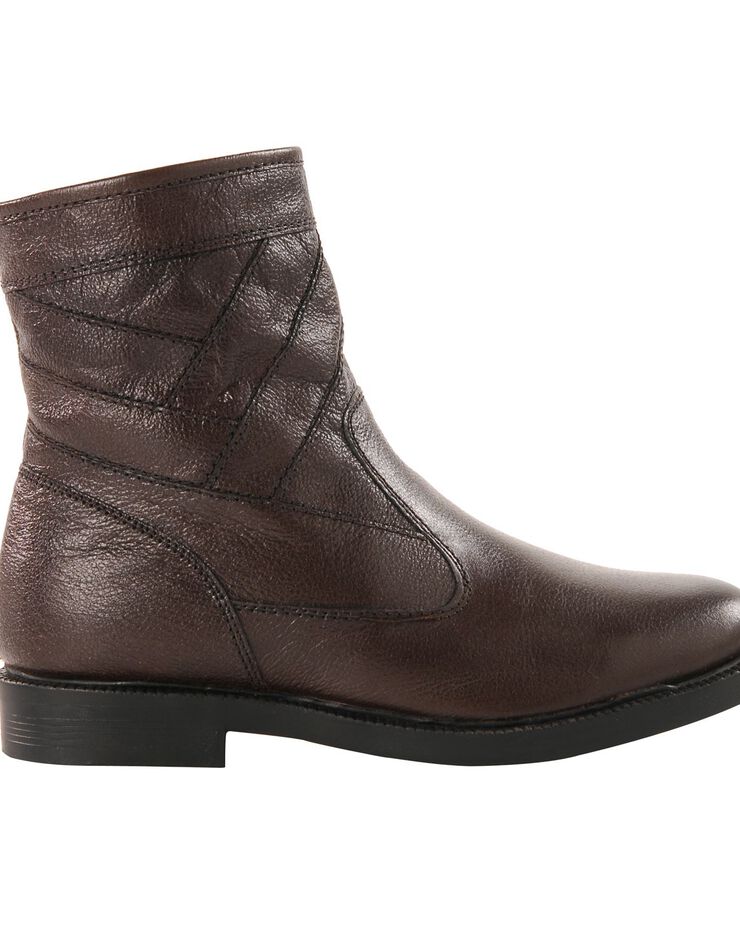 Botillons zippés cuir fourrés laine - jusqu'au 46, marron Botillons zippés cuir fourrés laine - jusqu'au 46, marron, hi-res image number 0