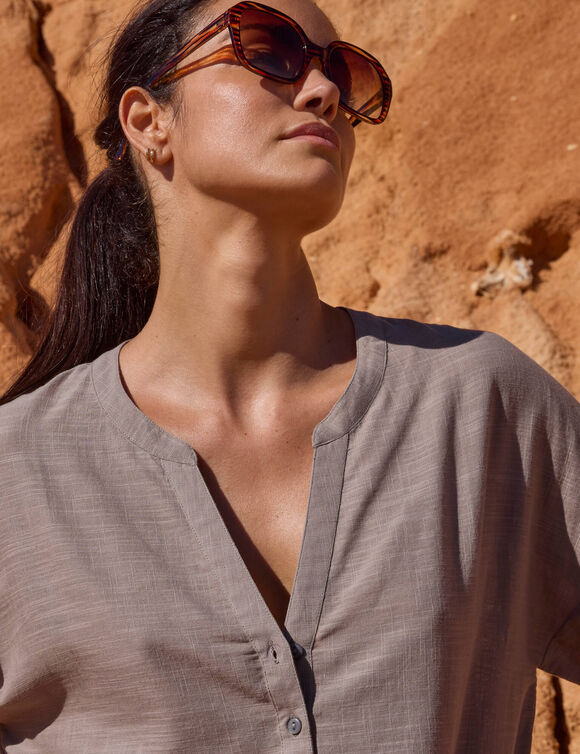 Tunique de plage, manches coudes (taupe)