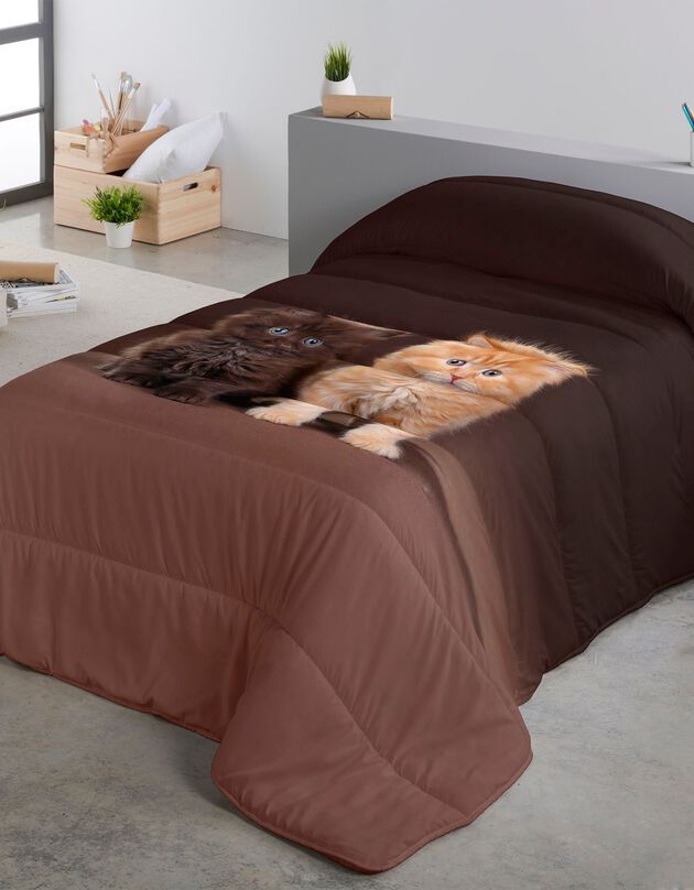 Couette microfibre duo chatons 200 g/m² (noir / beige)