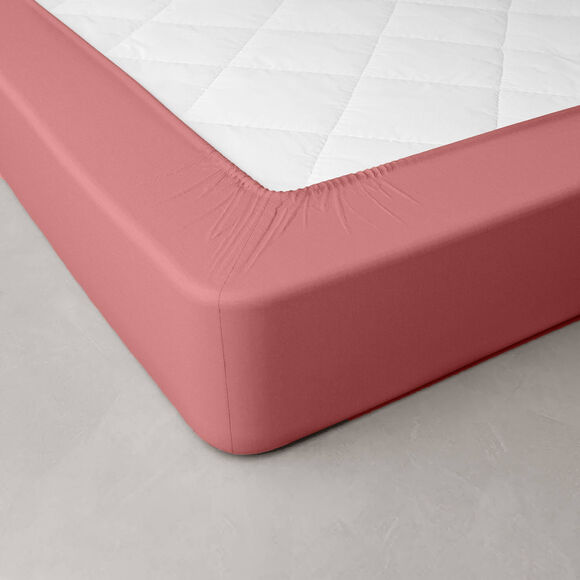 Drap-housse uni percale bonnets 40 cm (bois de rose)