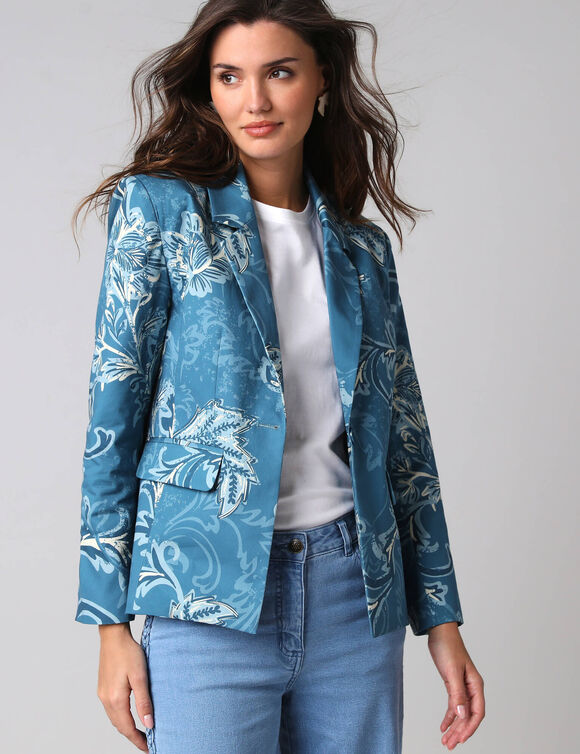 Veste blazer imprim&eacute;e manches longues (blauw)