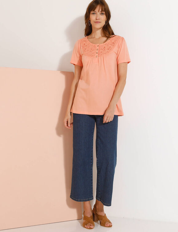 T-shirt macramé manches courtes (pêche)