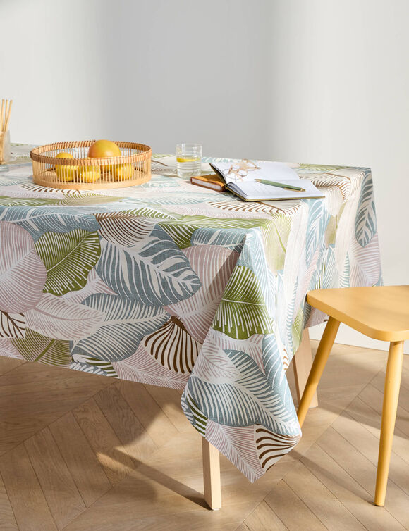 Nappe toile cir&eacute;e imprim&eacute; grandes feuilles (vert)