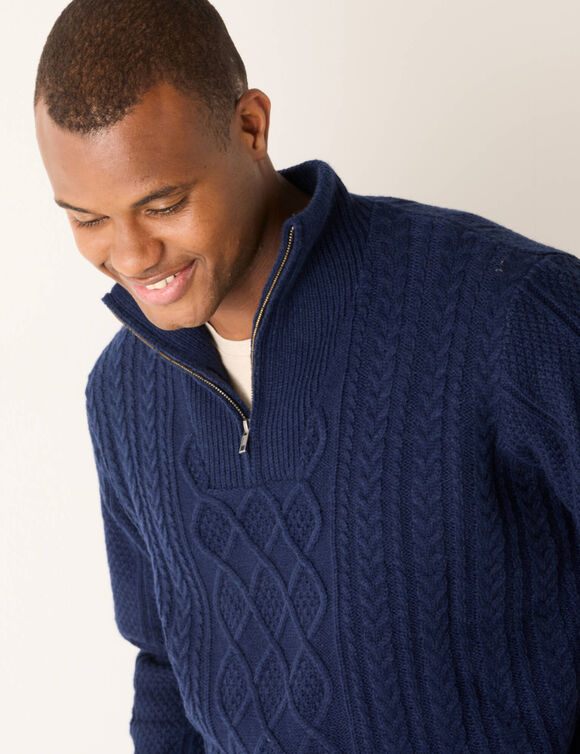 Pull col camionneur maille irlandaise (marine)