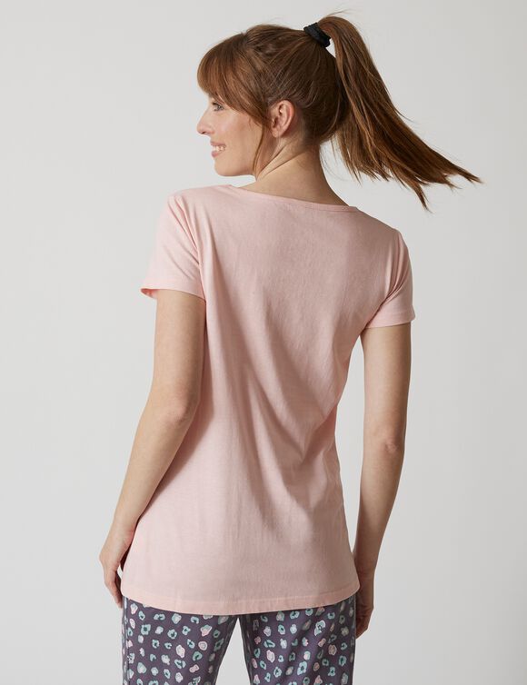 T-shirt met korte mouwen in effen katoen geplaatste "Beautiful" print (roze)