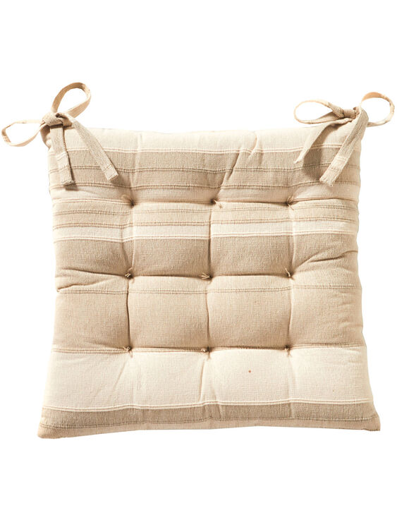 Galette de chaise carr&eacute;e ray&eacute;e - lot de 2 (sable)