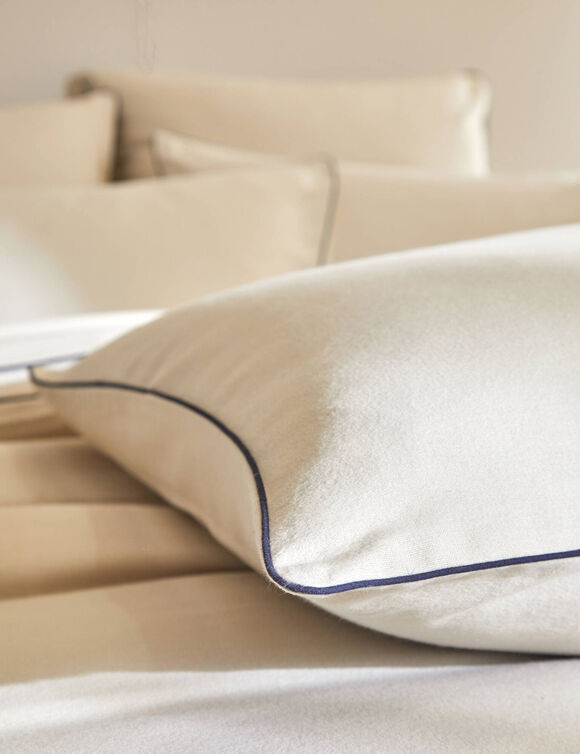 Linge de lit uni flanelle passepoil contrasté, collection "Intemporelle" (beige)