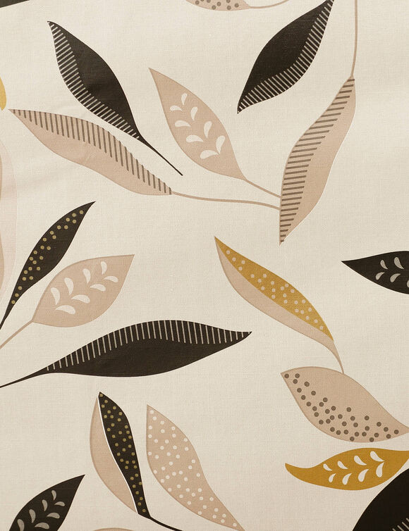 Nappe toile cir&eacute;e imprim&eacute; v&eacute;g&eacute;tal (beige / noir)
