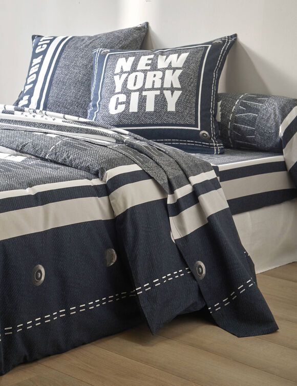 Bedlinnen Manhattan, in bedrukt polykatoen met New York print (marineblauw)