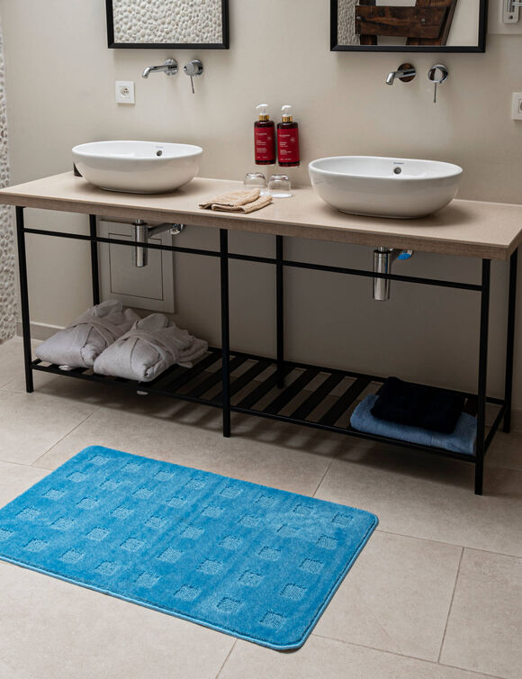 Tapis de bain motif carreaux (bleu)